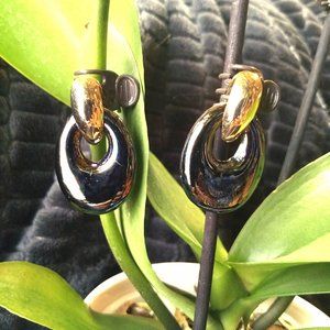 3/$25 vintage 80s iridescent black/grey hinged door knocker earrings NWOT